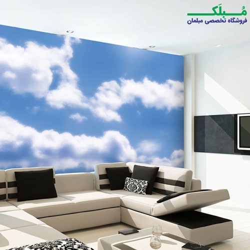 نصب پوستر دیواری 4 تکه طرح آسمان 1WALL مدل W4P-CLOUDS-001 در نشیمن منزل